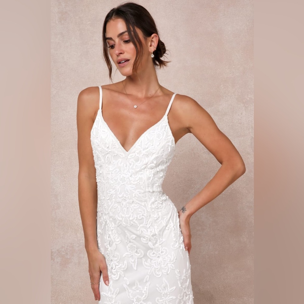Everlasting Passion White Sequin Beaded Backless Maxi Wedding Dress by Lulus - Picture 4 of 14
